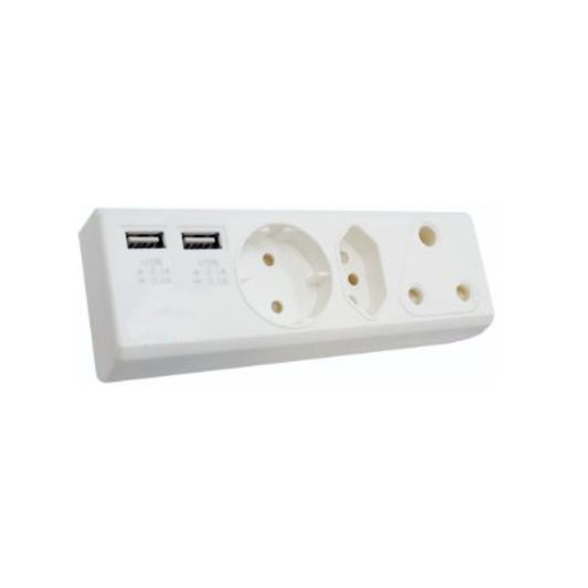 16A Adpter 1 x 16A 1 x Schuko 1 x Euro 2 x 5V 2.1A USB  - TT-F03-A112